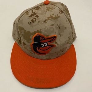 Baltimore Orioles New Era Hat Orange and Digital Camo MLB Size 7 1/8 Genuine